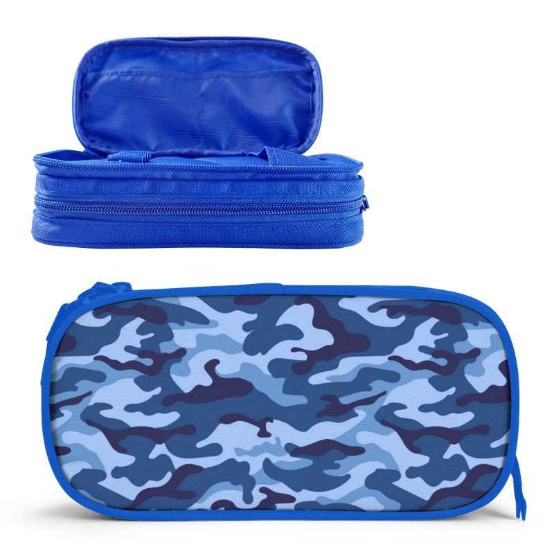 OWCRNEF Camo Pencil Case Box, Large Capacity Blue Pencil Bag Pouch Marker Organizer with 2 Compartments & Durable Zipper - Image 1